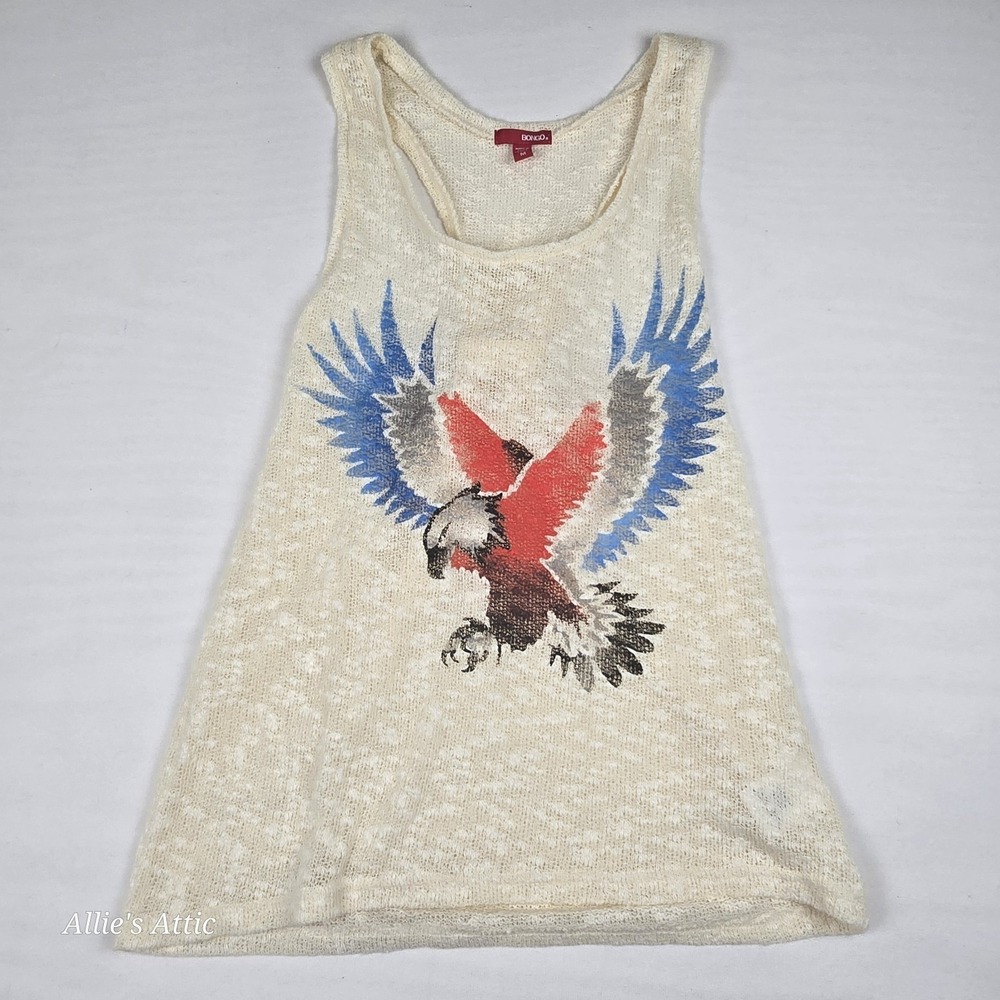 American Eagle Tank Top Womens Juniors Bongo Red White Blue Lace Country Y2K M